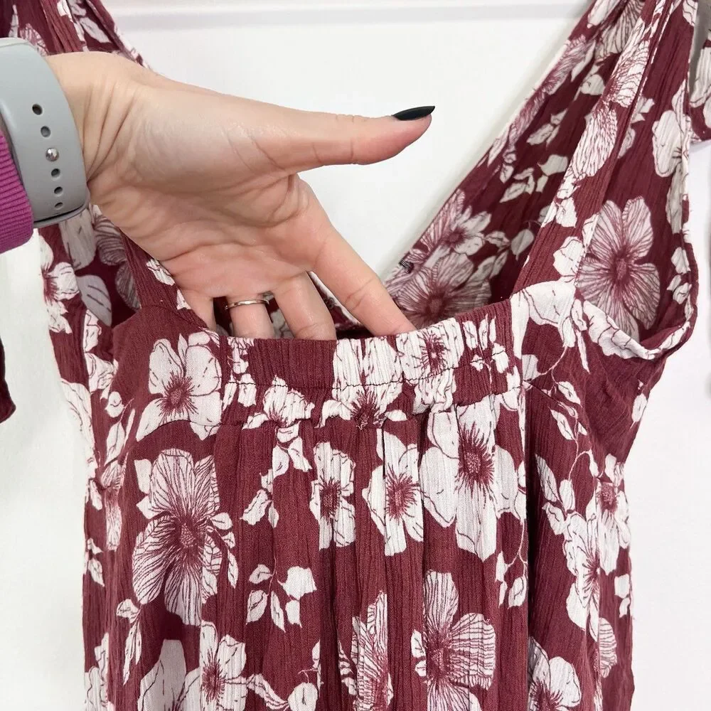Abercrombie & Fitch Floral Maxi Tie Strap Dress Size M Brown Open Back Tiered